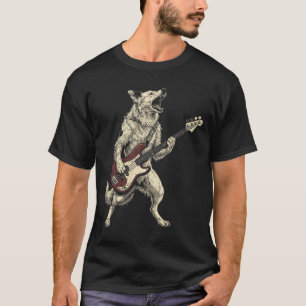 Camiseta Border Collie Rock Engraçado Tocando Guitarra Cach