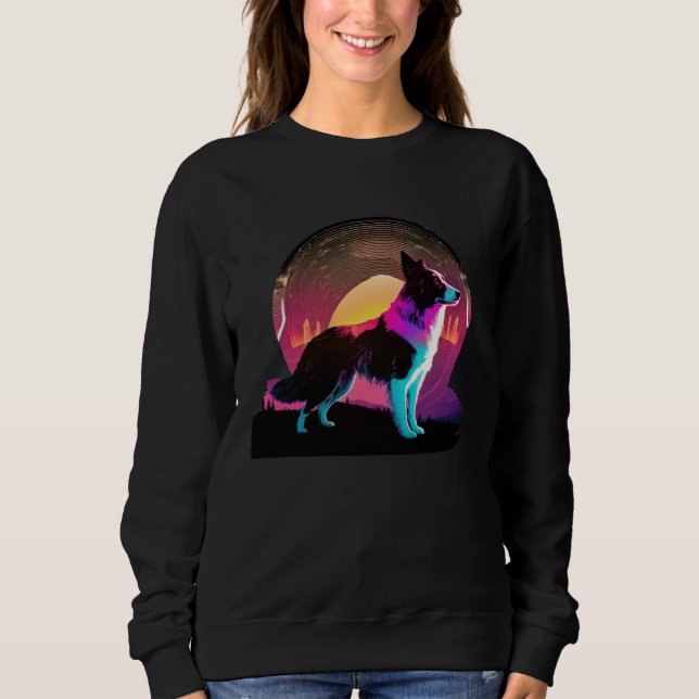Camiseta Border Collie Synthwave 80s Retrowave Aesthetic (Frente)