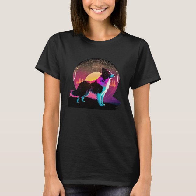 Camiseta Border Collie Synthwave 80s Retrowave Aesthetic (Frente)