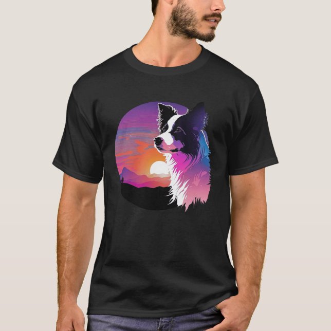 Camiseta Border Collie Synthwave 80s Retrowave Aesthetic (Frente)