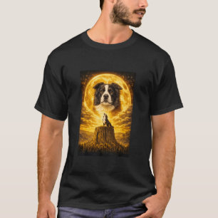 Camiseta Border Collie Uivando para a Lua Vintage Engraçado