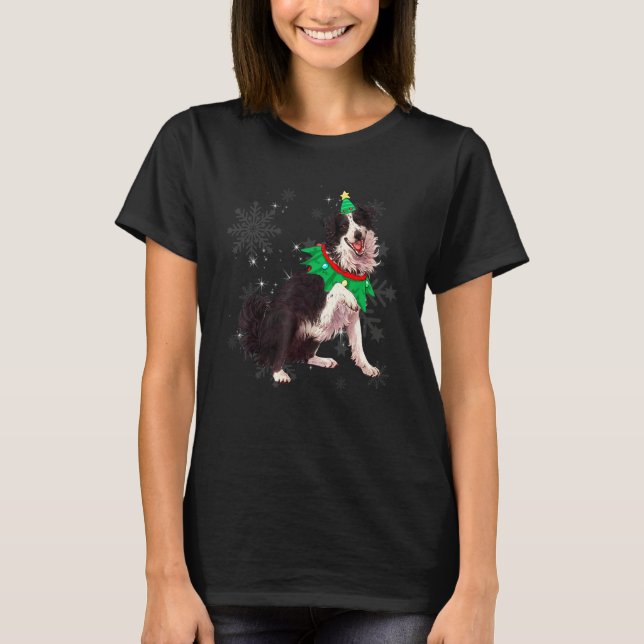 Camiseta Border Collie Woman Christmas Tree (Frente)