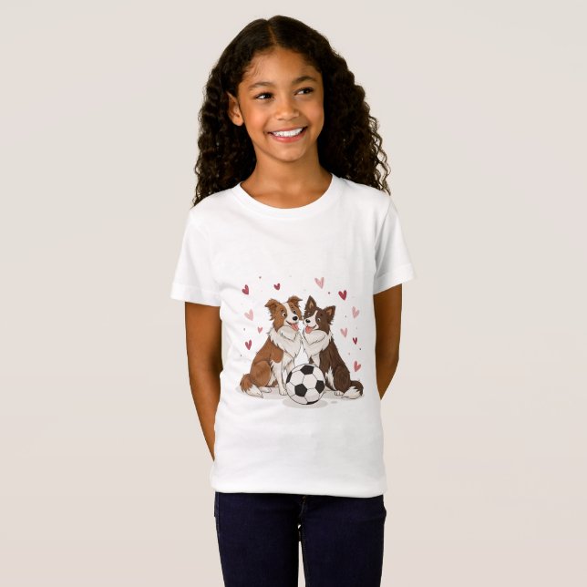 Camiseta Border Collies with soccer ball for Valentine's Da (Frente Completa)
