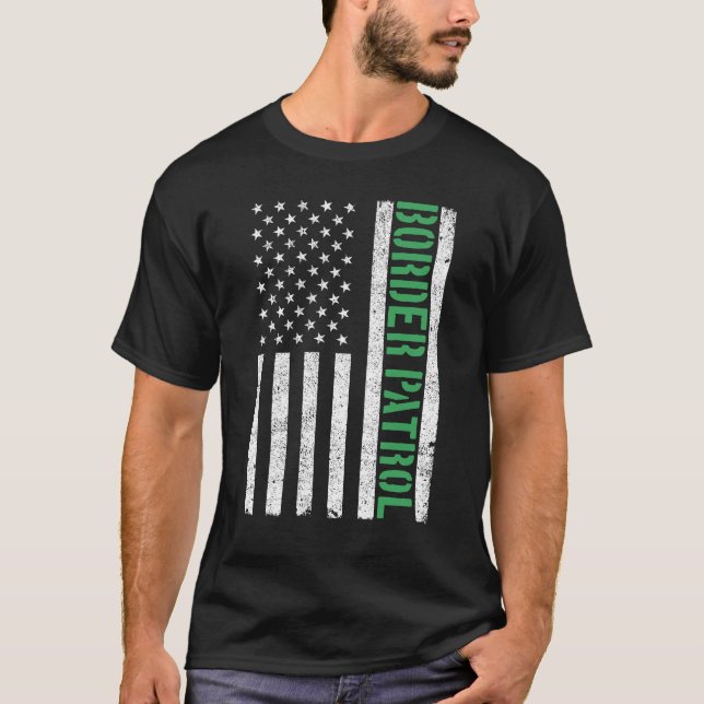 Camiseta Border Patrol American Flag Thin Green Line (Frente)
