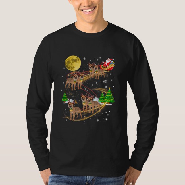 Camiseta Border Terrier Reindeer Christmas Dog Riding (Frente)