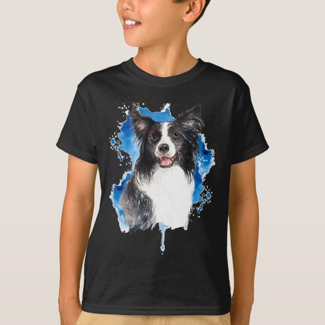 Camiseta Bordo Collie Colorida Cão Sobrecarregado (Frente)