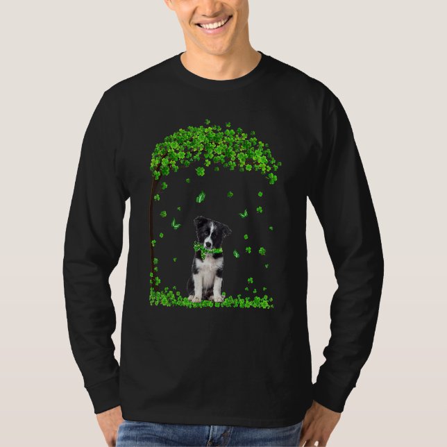 Camiseta Bordo Collie Dia de São Patrício Cão de Shamrock I (Frente)