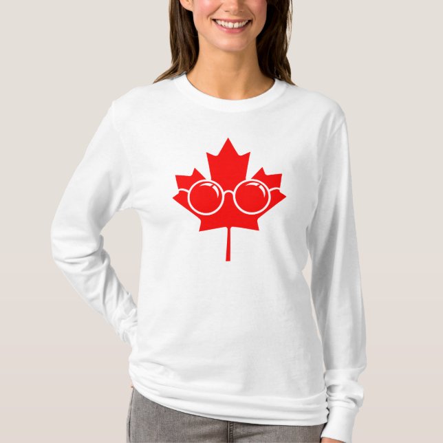 Camiseta Bordo vermelho de Canadá mais vidros (Frente)
