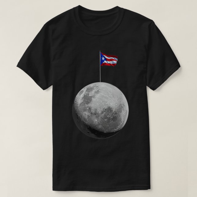 Camiseta Boricua hasta en la luna Porto Rico na bandeira (Frente do Design)