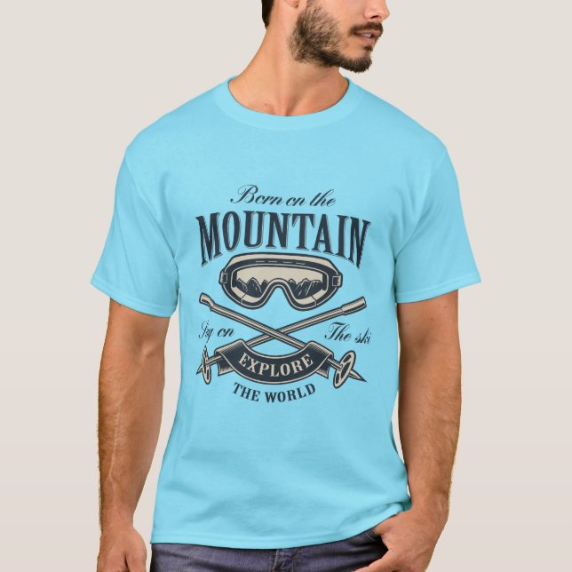 Camiseta Born on the Mountain Funny Skiing Design (Frente)