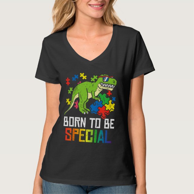 Camiseta Born Special Dinosaur Kids Boys Toddler Autism Awa (Frente)