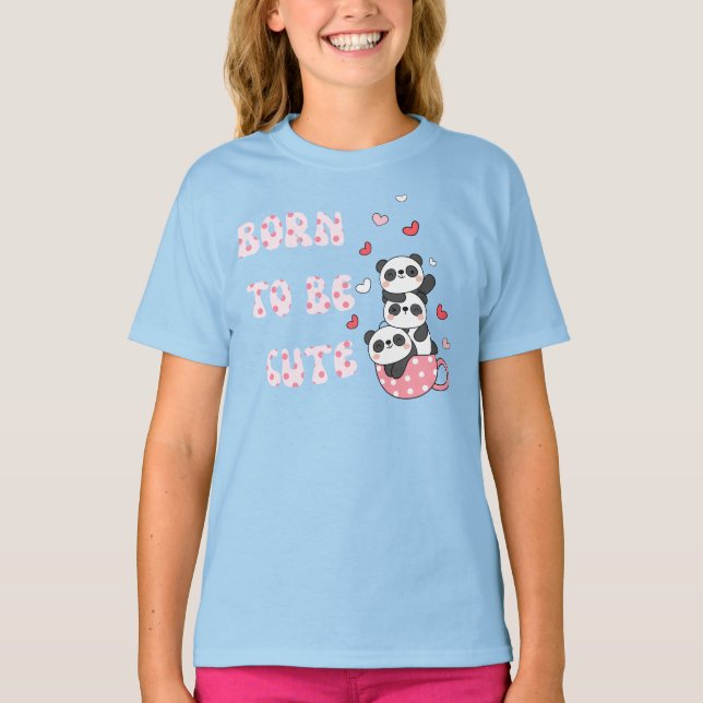 Camiseta Born to Be Cute – Adorable Panda Stack Kids (Frente)