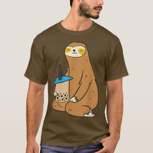 Camiseta Borracha de Bebendo Leve Tea Kawaii Sloth com Boba