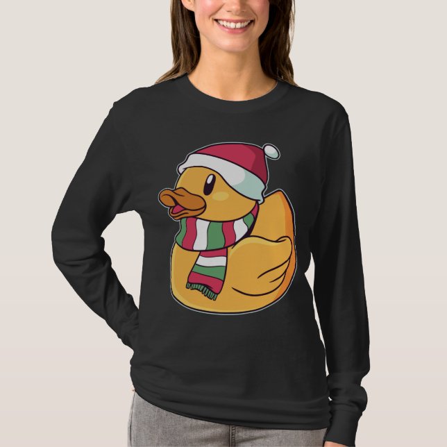 Camiseta Borracha do Xmas Duckie Duck Dom de Natal Bonito (Frente)