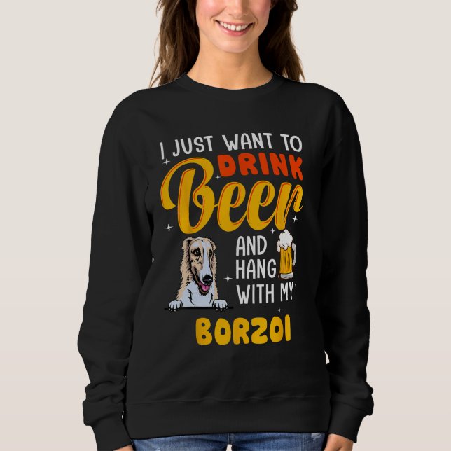 Camiseta Borzoi Dog Dad I Just Want To Drink Beer Father s  (Frente)