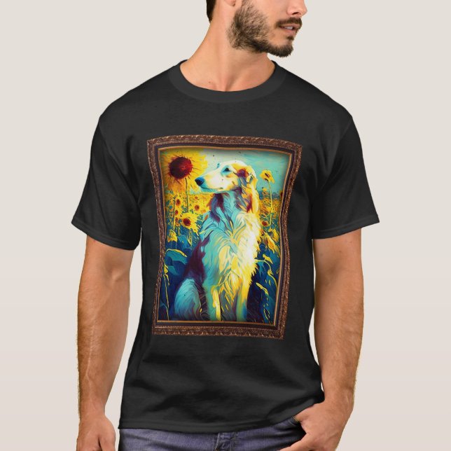 Camiseta Borzoi Painting Sunflower Flower Mom Women Floral  (Frente)