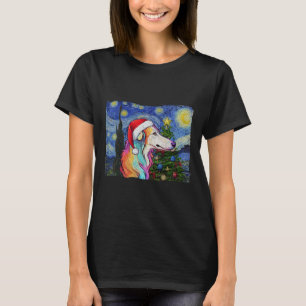 Camiseta Borzoi Santa Hat Natal Starry Night Dog Art Pa