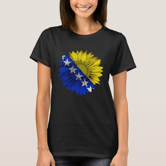 Camiseta Bosnia and Herzegovina Flag Sunflower Bosnian Root (Frente)