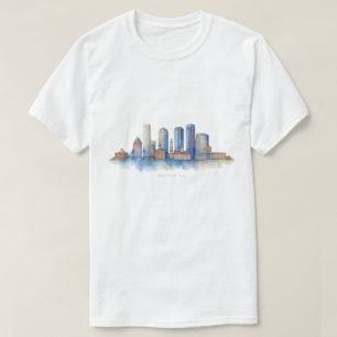 Camiseta Boston City Skyline Watercolor   Mães de Boston Mo