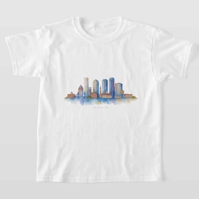 Camiseta Boston City Skyline Watercolor | Mães de Boston Mo (Postura )