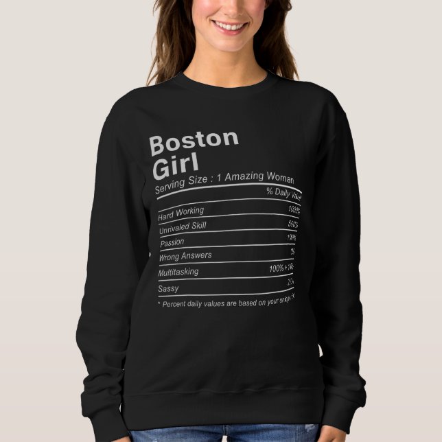 Camiseta BOSTON GIRL MA MASSACHUSETTS Nutrition Facts  City (Frente)