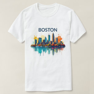 Camiseta Boston Ma Cidade   Aquarela do Horizonte de Boston