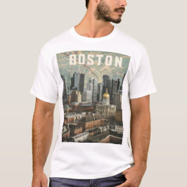 Camiseta Boston, Massachusetts City Skyline com Mapa