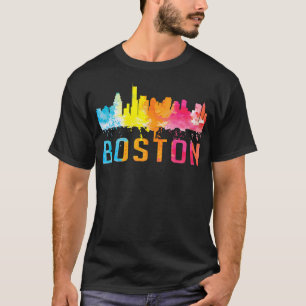 Camiseta Boston Massachusetts Retro Watercolor Skyline Souv