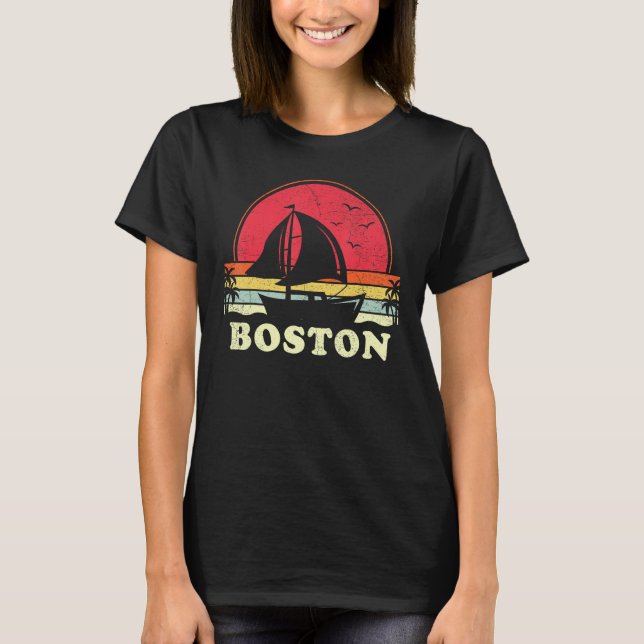 Camiseta Boston Massachusetts Sail Boat Boating Captain Sai (Frente)