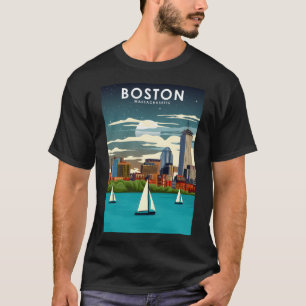 Camiseta Boston no Poster de viagens da Cidade Noturna de S