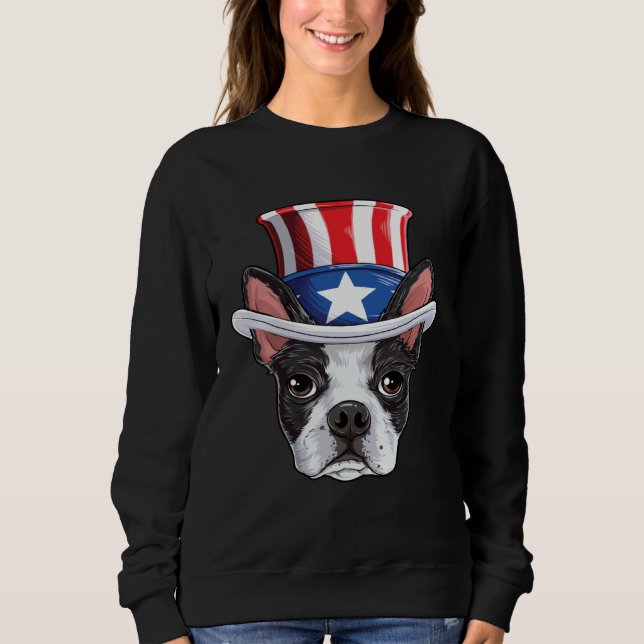 Camiseta Boston Terrier 4th of July Uncle Sam Kids Boys Ame (Frente)