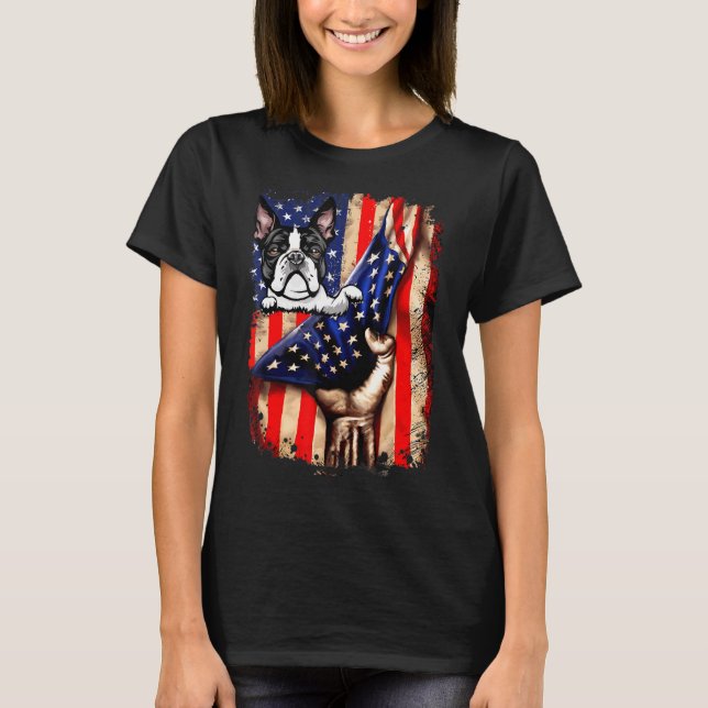 Camiseta Boston Terrier American Flag Dog (Frente)