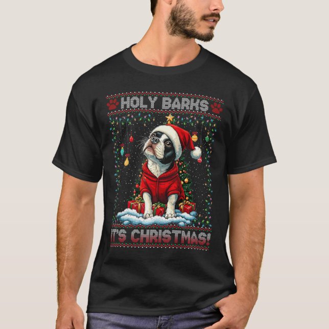 Camiseta Boston Terrier Árvore de Natal Decorre Cachorro Am (Frente)