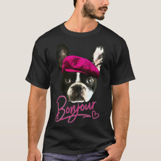 Camiseta Boston Terrier Bonjour Pink Heart French