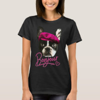 Boston Terrier Bonjour Pink Heart French