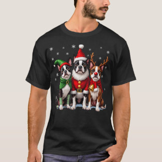 Camiseta Boston Terrier Christmas Dogs Funny Santa Reindeer