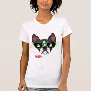 Camiseta Boston Terrier Christmas Pajama Dog Sunglass X-M