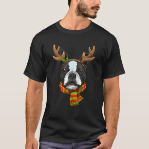 Camiseta Boston Terrier Christmas Santa Clause Reindeer Xma