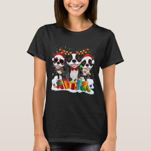 Camiseta Boston Terrier Christmas Santa Hat Xmas Lights Dog