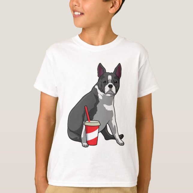 Camiseta Boston Terrier com bebida (Frente)