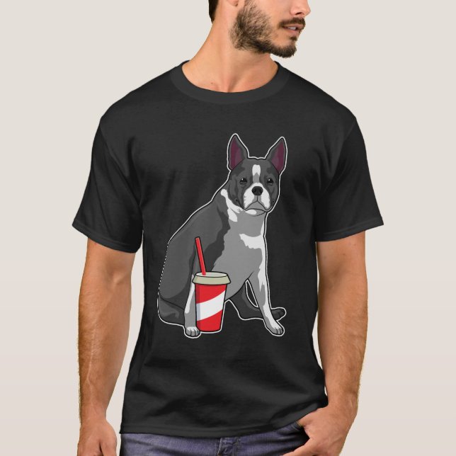 Camiseta Boston Terrier com bebida (Frente)