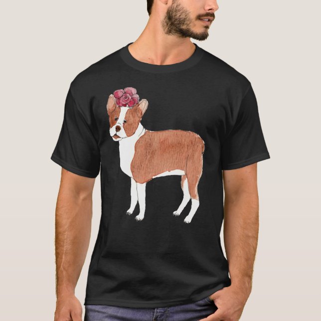 Camiseta Boston Terrier com flor (Frente)