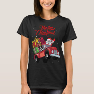 Camiseta Boston Terrier com Papai Noel em Red Truck Dog