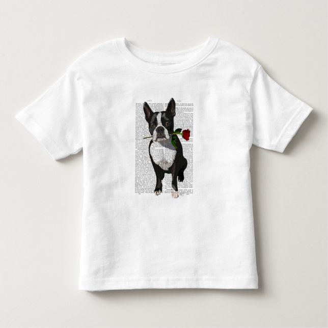 Camiseta Boston Terrier com Rosa em Boca (Frente)