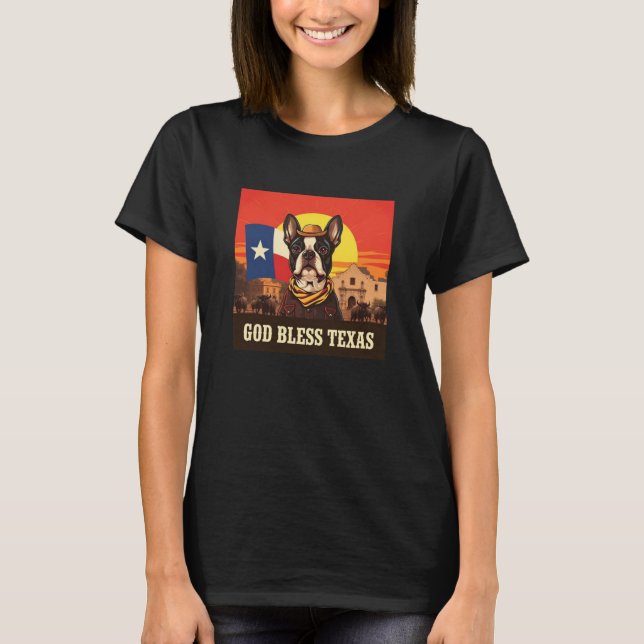 Camiseta Boston Terrier Deus Abençoe Texas (Frente)