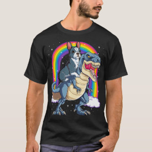 Camiseta Boston Terrier dirigindo dinossauro para oferecer 