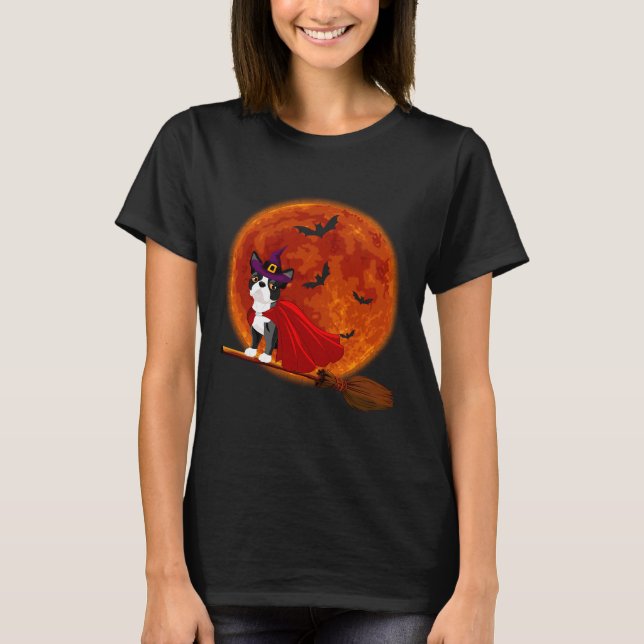 Camiseta Boston Terrier Dog Andando de Lua Sanguínea (Frente)
