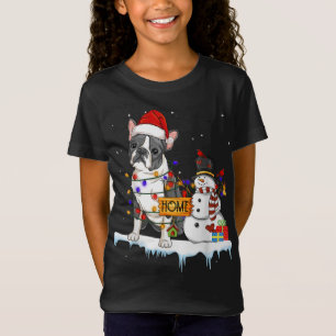Camiseta boston terrier Dog Christmas Snowman Xmas Lights P