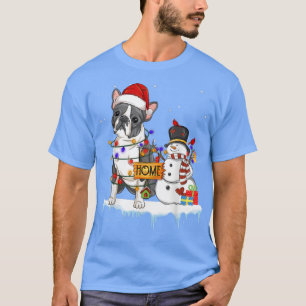 Camiseta boston terrier Dog Christmas Snowman Xmas Lights P