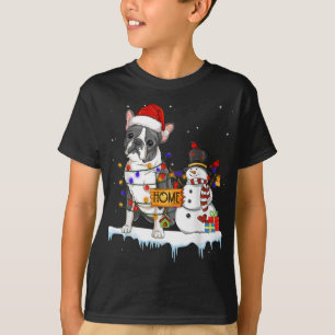 Camiseta boston terrier Dog Christmas Snowman Xmas Lights P